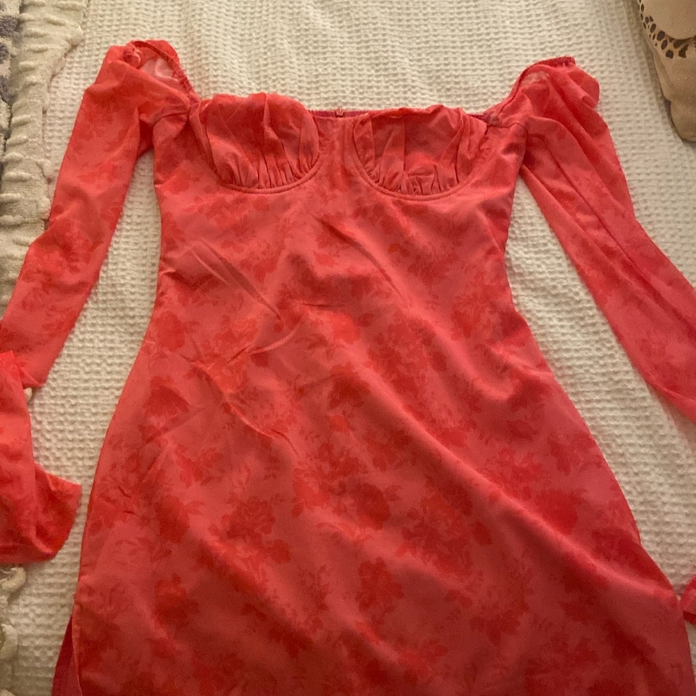 PRINCESS POLLY DYER SHEER SLEEVE MINI DRESS PINK FLORAL